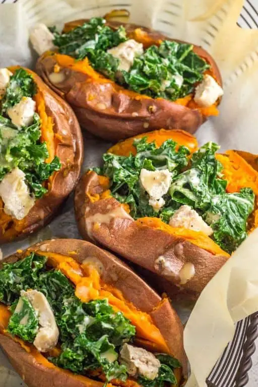 Kale and Chicken Stuffed Sweet Potatoes