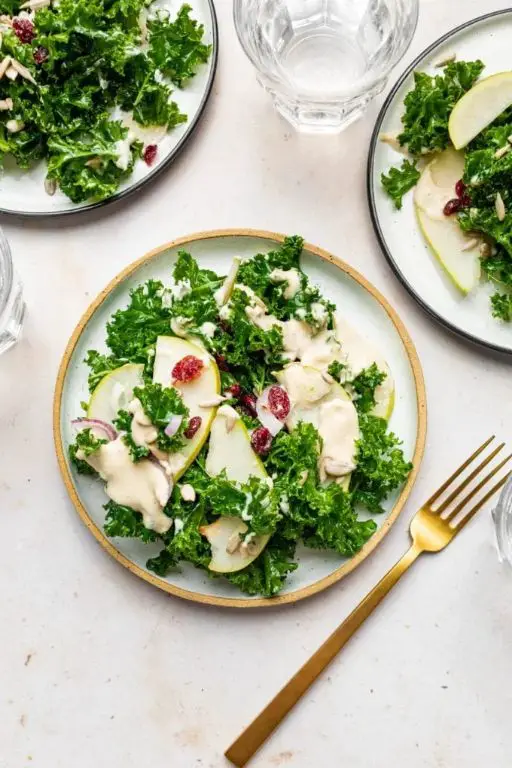Kale and Pear Salad with Tahini Dressing