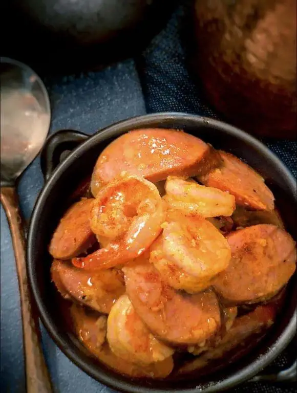 Keto Smoked Sausage and Garlic Butter Shrimp
