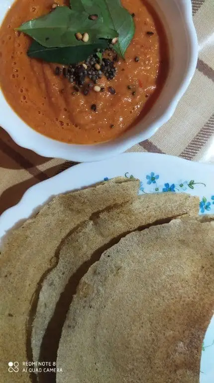 Kodo Millet Dosa with Tomato Chutney