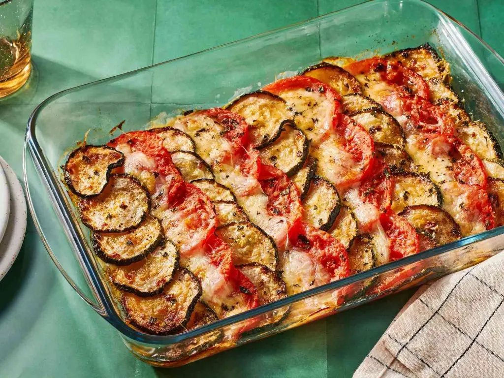 Large Zucchini and Tomato Bake with Mozzarella
