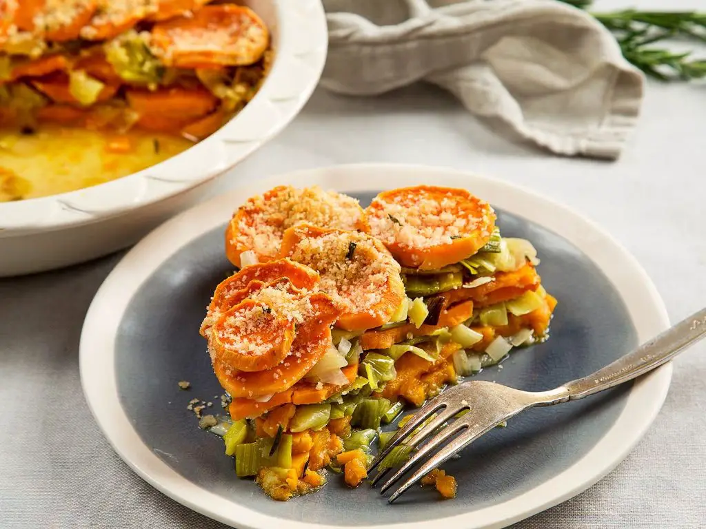 Leek and Sweet Potato Gratin