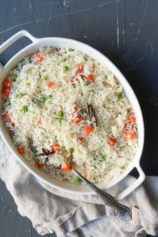 Leftover Rice Pulao with Peas and Carrots
