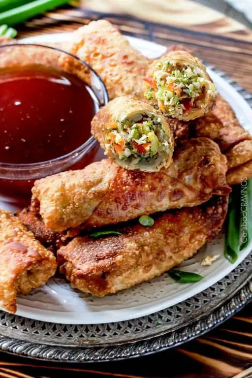 Lemon Chicken Egg Rolls with Sweet and Sour Sauce