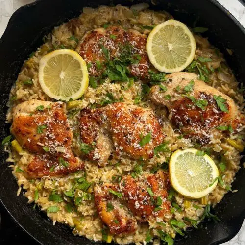 Lemon Herb Rice Casserole with Asparagus