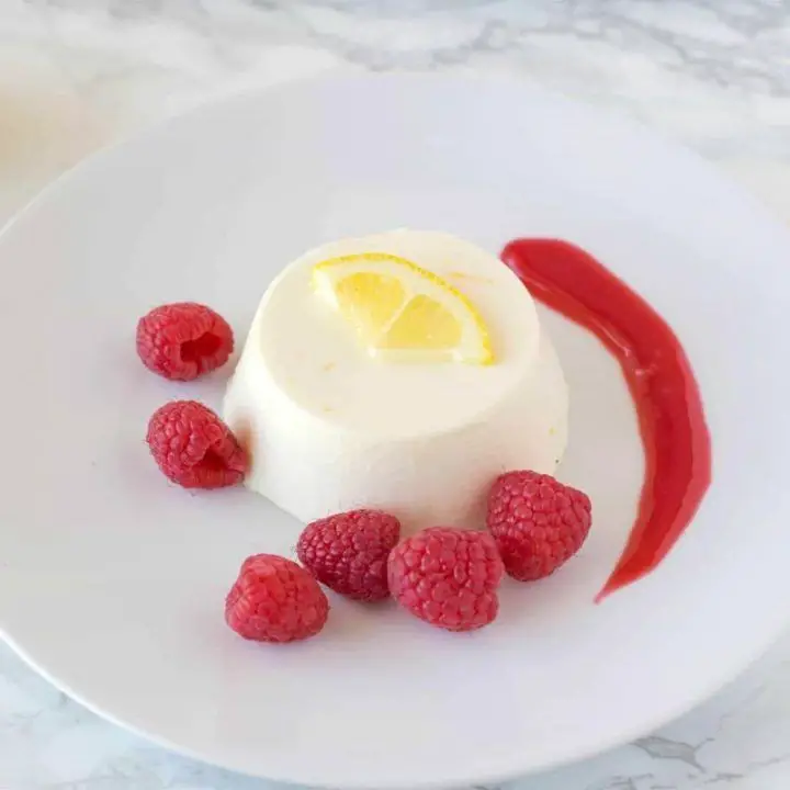 Lemon Jello with Raspberry Coulis