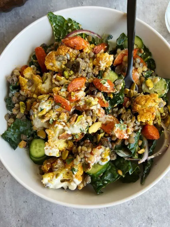 Lentil Salad with Roasted Cauliflower and Turmeric Dressing