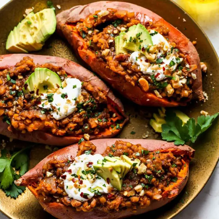 Lentil and Mushroom Stuffed Sweet Potatoes