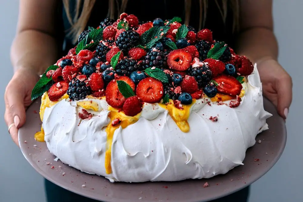 Limoncello Pavlova with Fresh Fruit Topping