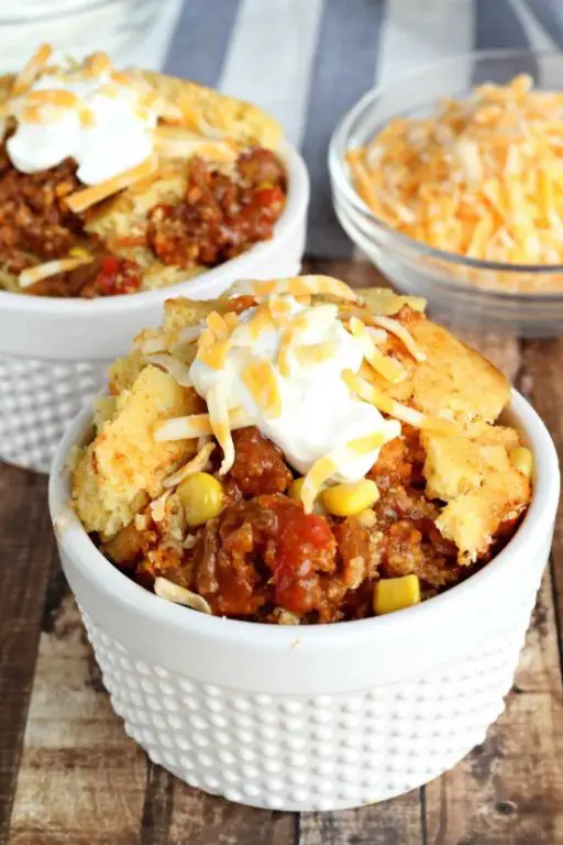 Loaded Crock Pot Chili with Cornbread Topping