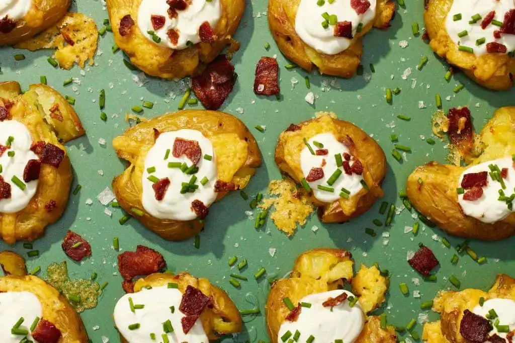 Loaded Smashed Potatoes with Sour Cream and Chives