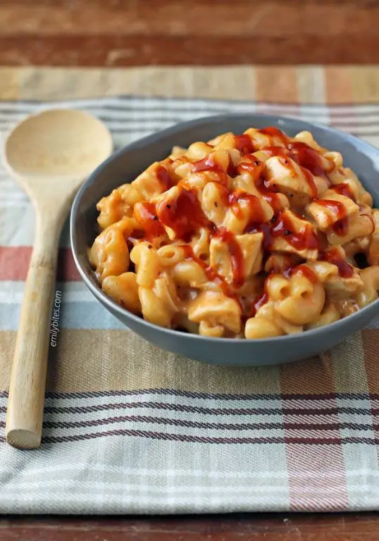 Mac and Cheese with BBQ Sauce and Chicken