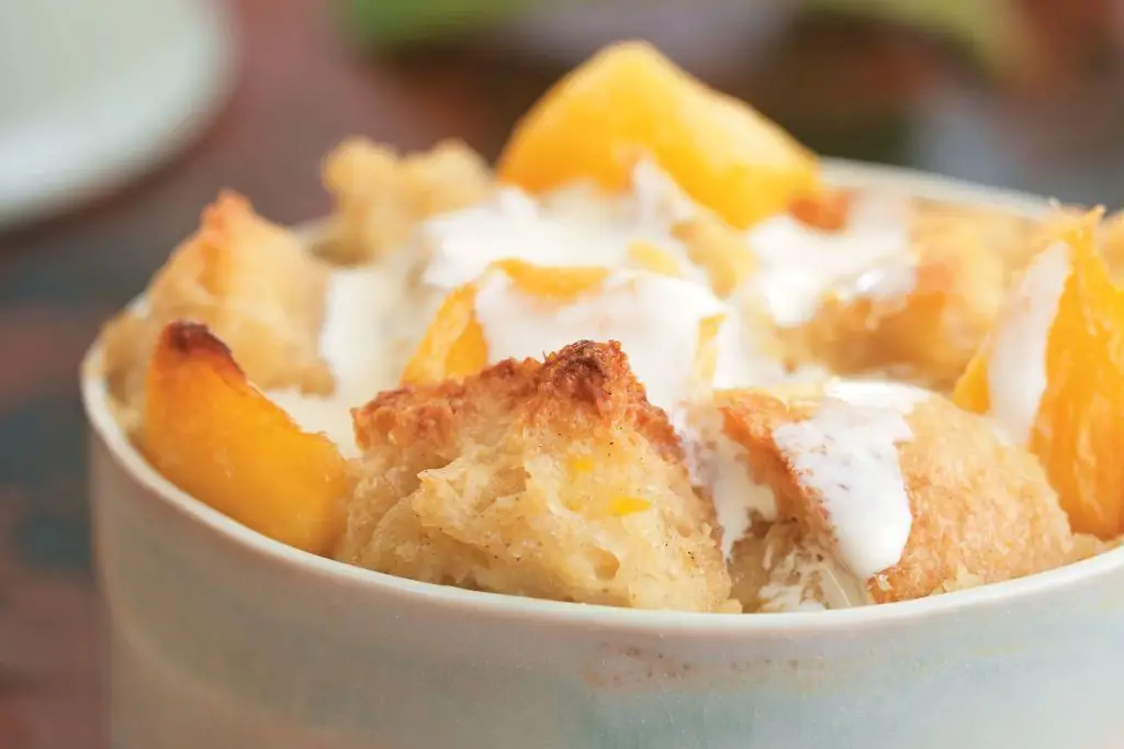 Mango Bread Pudding with Caramel Sauce