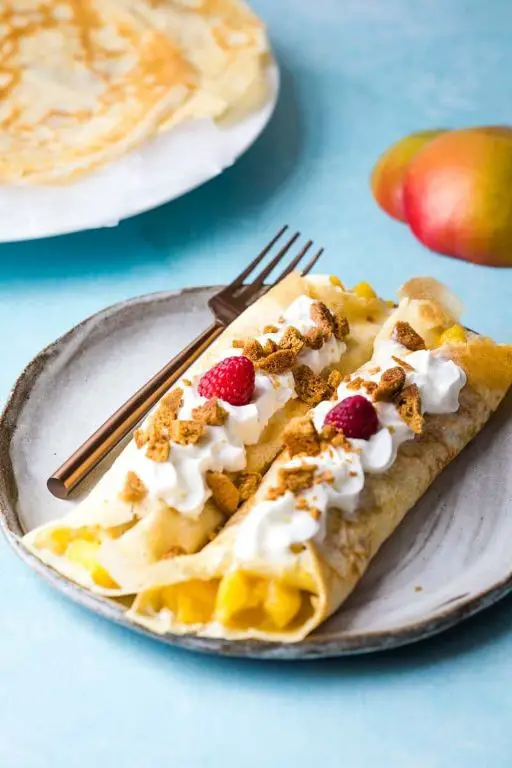 Mango Crepes with Vanilla Sauce
