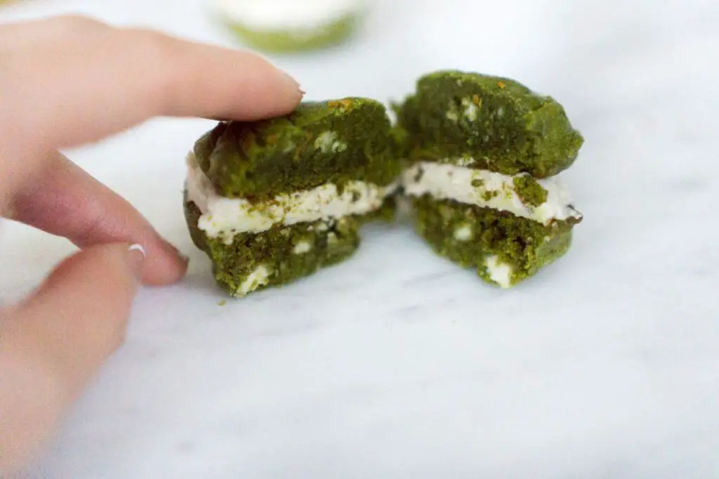 Matcha Green Tea Whoopie Pies with White Chocolate Filling