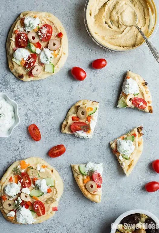 Mediterranean Flat Bread with Hummus and Tzatziki