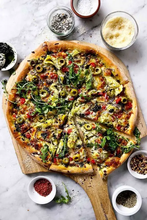 Mediterranean Pizza with Olives and Artichokes