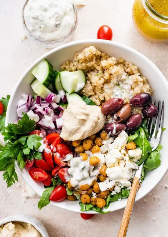 Mediterranean Quinoa Bowl with Mozzarella Pearls