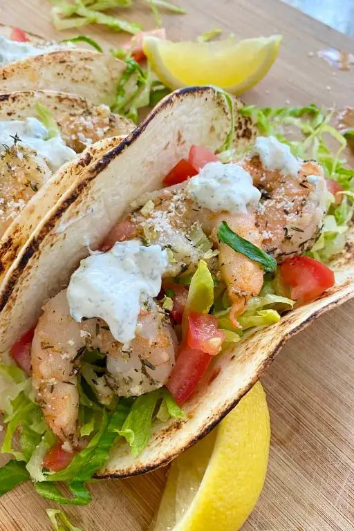 Mediterranean Shrimp Tacos with Greek Yogurt Sauce