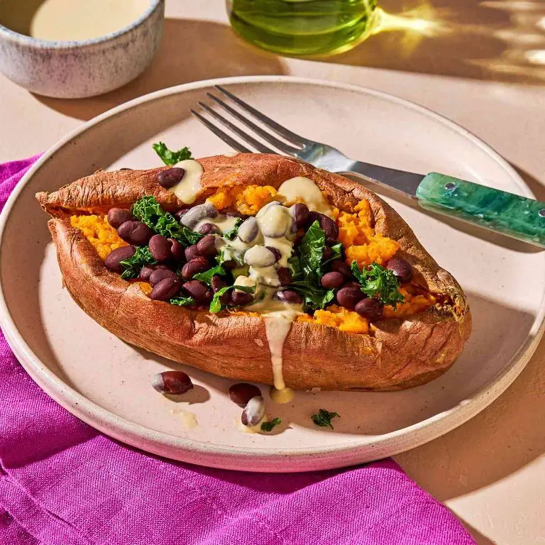 Mediterranean Stuffed Sweet Potatoes with Hummus