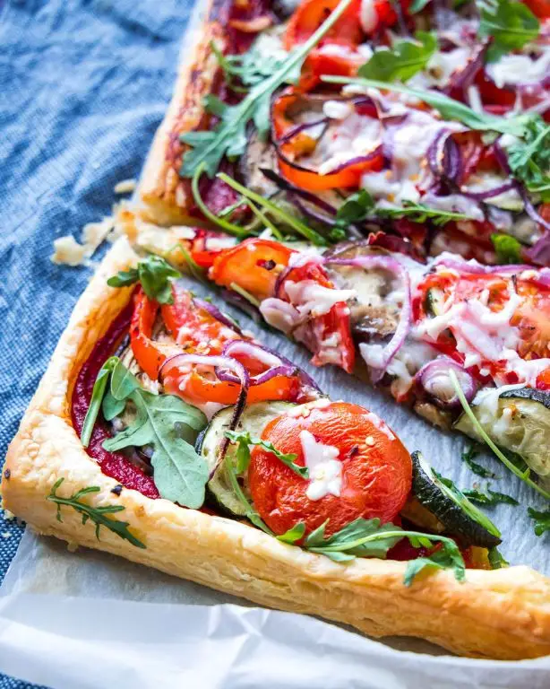 Mediterranean Veggie Vegan Puff Pastry Pizza