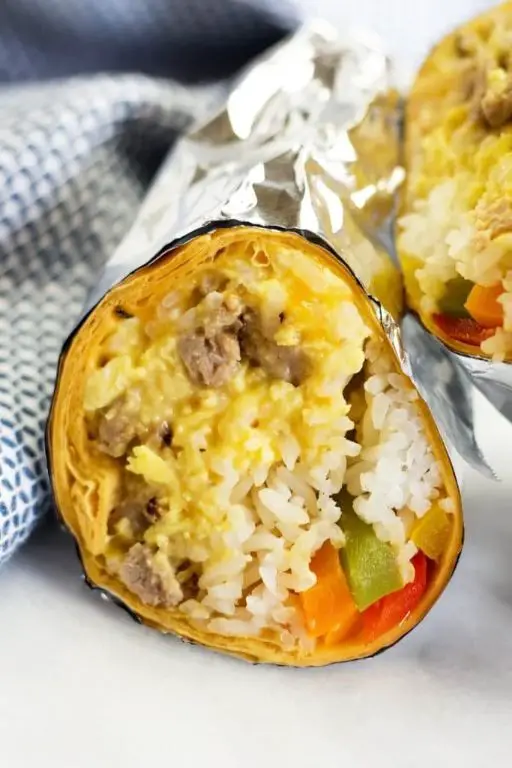 Mexican Rice and Egg Breakfast Burritos