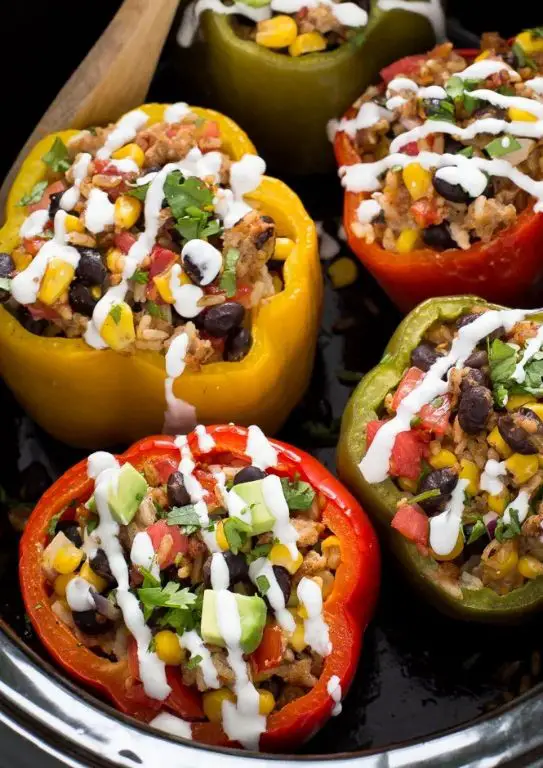Mexican Stuffed Peppers in the Slow Cooker