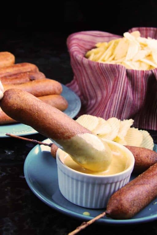 Mini Corn Dogs with Mustard Dipping Sauce