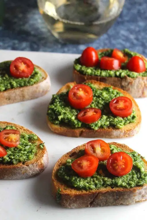 Mini Cucumber and Basil Pesto Crostini