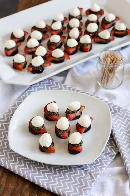 Mini Eggplant Caprese Skewers