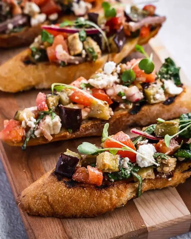 Mini Eggplant and Tomato Bruschetta