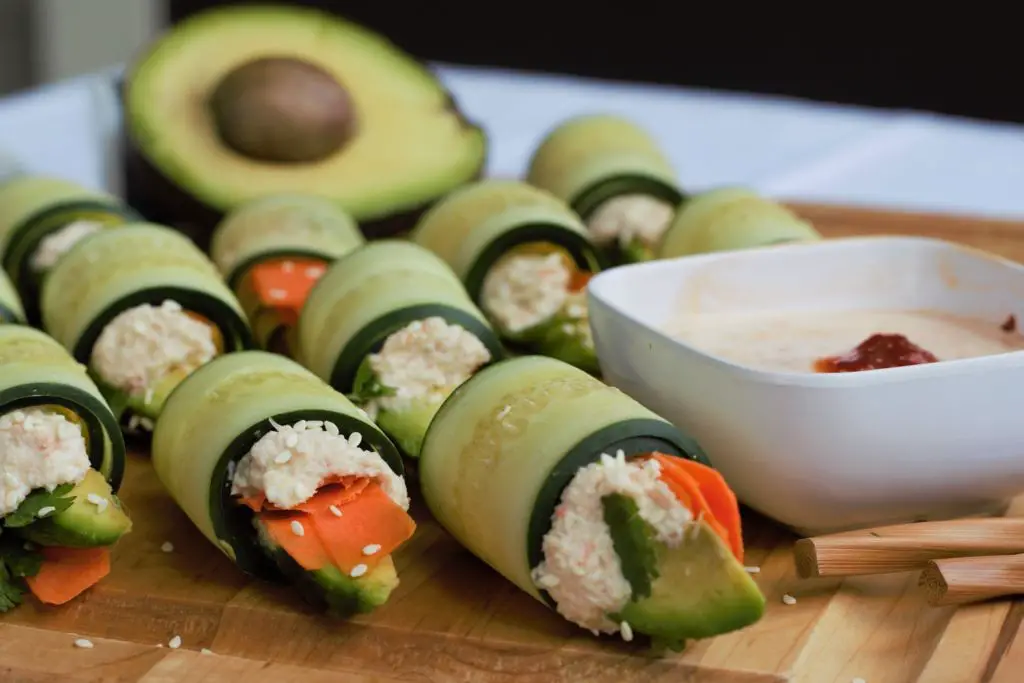Mini Pepper Sushi Rolls with Crab and Cucumber