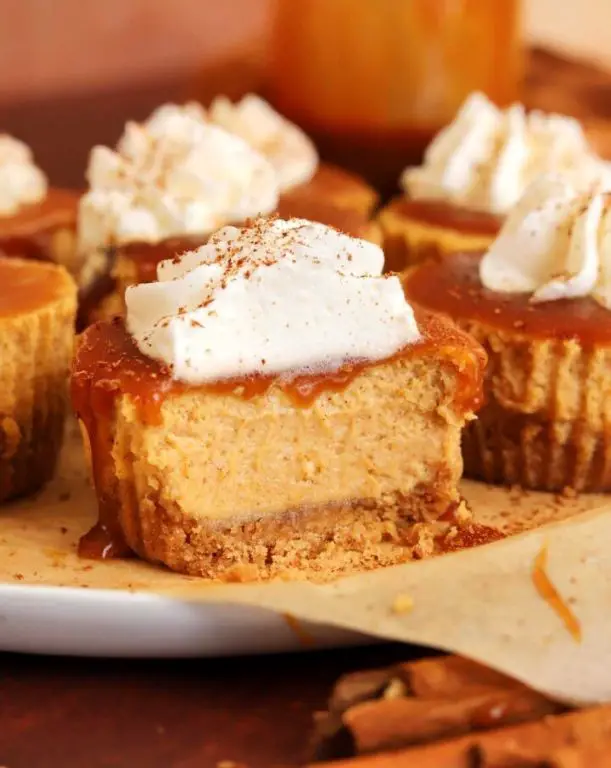 Mini Pumpkin Cheesecakes with Caramel Drizzle
