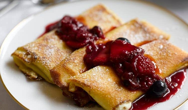 Mixed Berry Blintzes with Vanilla Custard