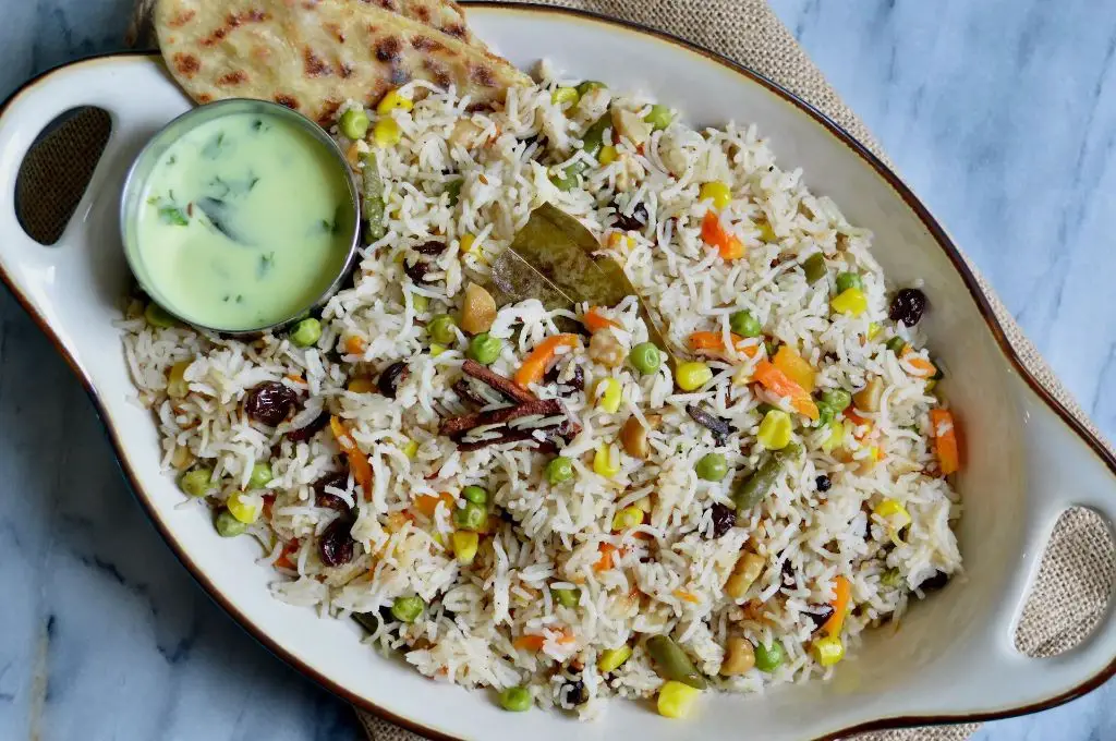 Mixed Vegetable Pulao with Raisins
