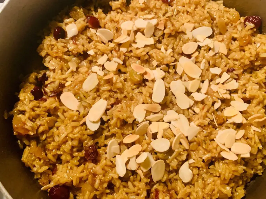 Moroccan-Inspired Yellow Rice with Raisins and Almonds