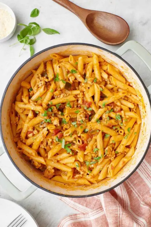 One-Pot Turkey Pasta with Tomatoes and Basil