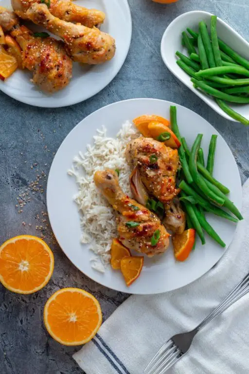Orange Ginger Chicken Legs with Sticky Rice