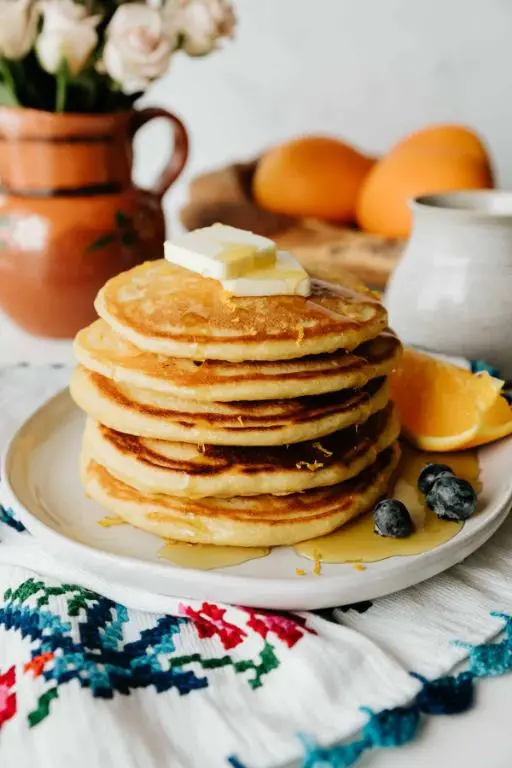 Orange Sunshine Pancakes with Maple Syrup