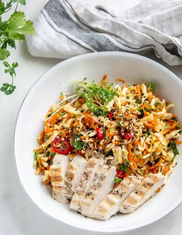 Oriental Chicken Salad with Carrot and Cabbage Slaw