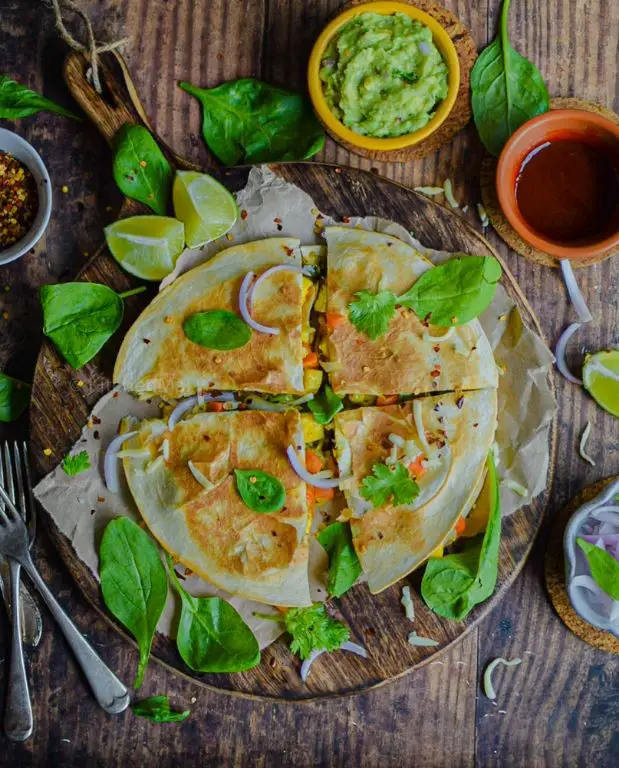 Palak Paneer Quesadillas with Mint Chutney
