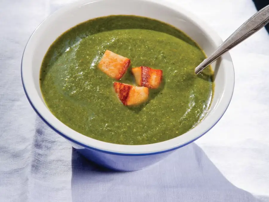 Palak Paneer Soup with Croutons