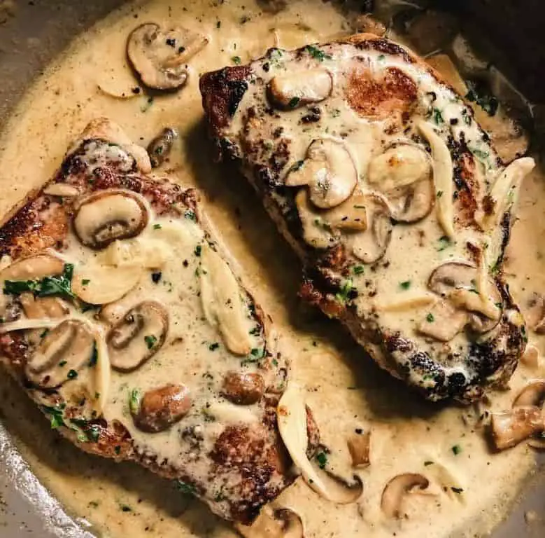 Pan-Seared Pork Chops with Garlic Mushroom Sauce