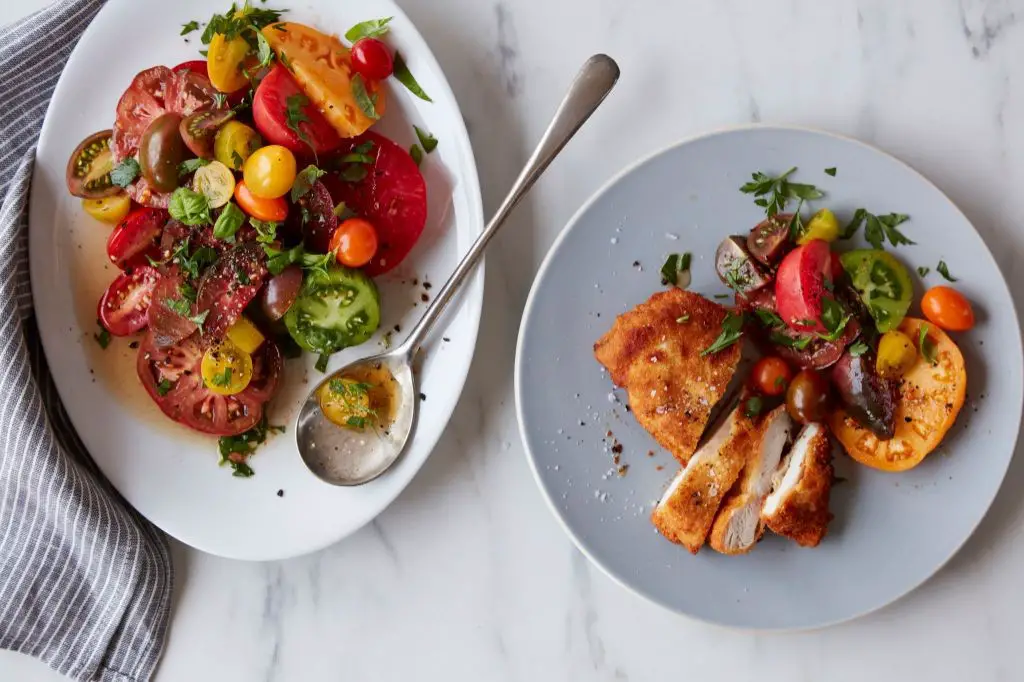 Parmesan Chicken Breast with Tomato Basil Salad