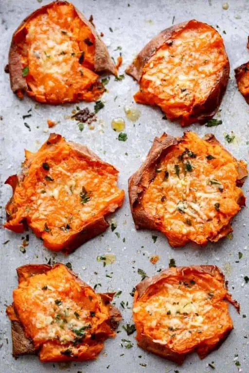 Parmesan Rosemary Smashed Sweet Potatoes