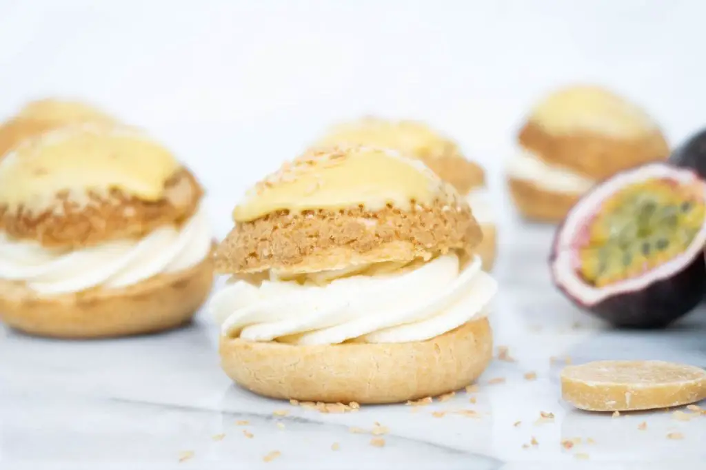 Passionfruit Cream Puffs with Yuzu Glaze