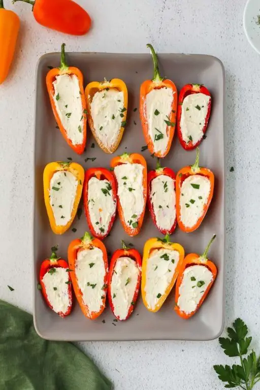 Pea Shoot and Feta Stuffed Peppers