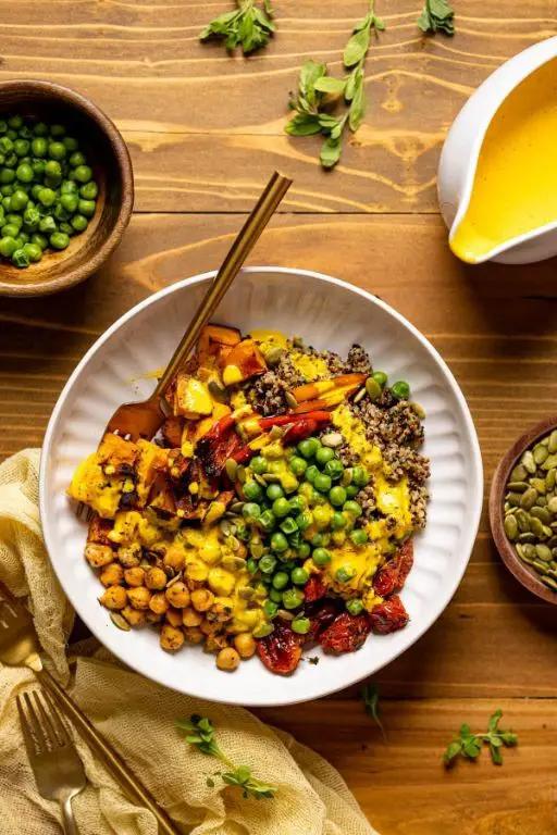 Pea Shoot and Quinoa Buddha Bowl