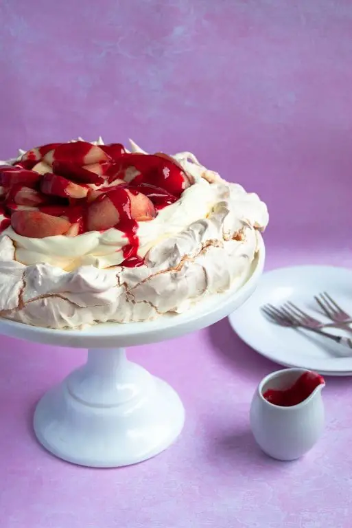 Peach Melba Pavlova with Vanilla Ice Cream