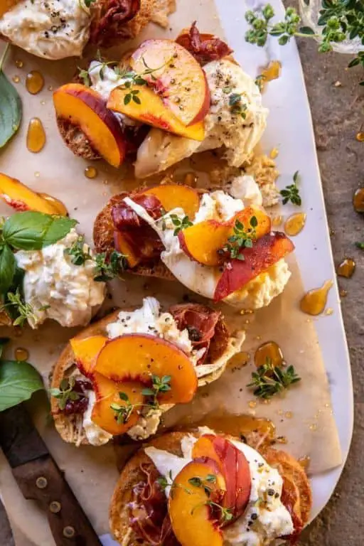 Peach and Burrata Bruschetta